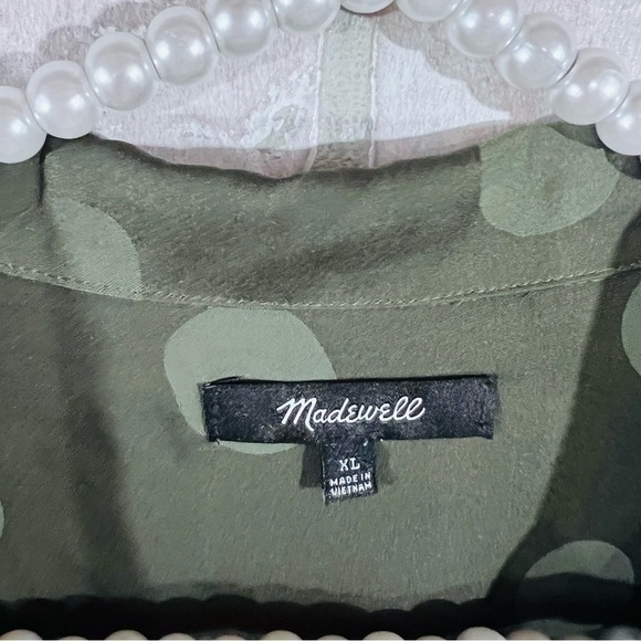Madewell Jacquard Dot Pajama Long Sleeve Button Down Blouse in Green Size XL - Picture 6 of 8